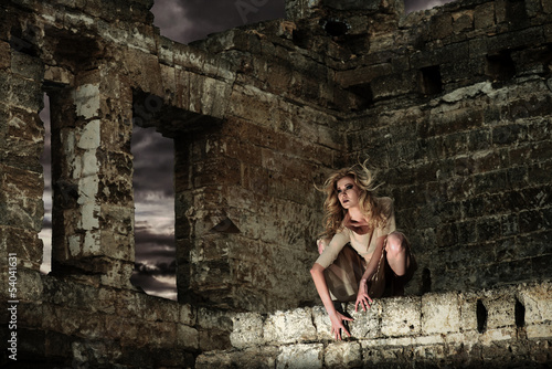Canvas-taulu Fantasy style portrait of the scary woman in the ruins