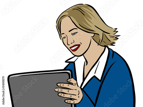 Karrierefrau Ira mit Tablet-PC – Vektor und freigestellt