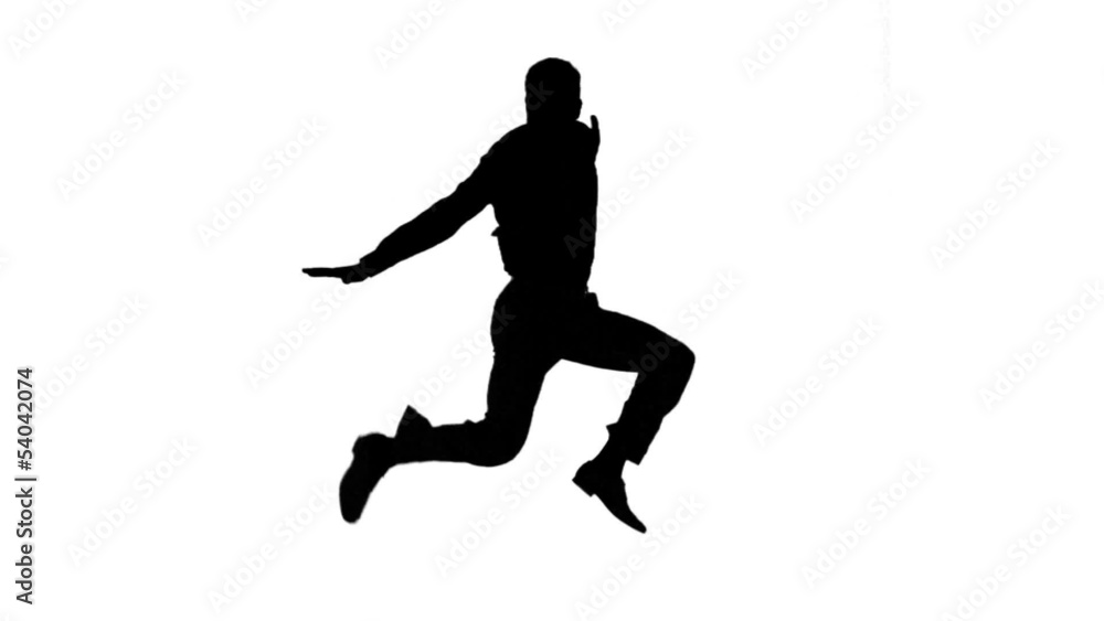 Silhouette of man jumping on white background Silhouette of man jumping on white background