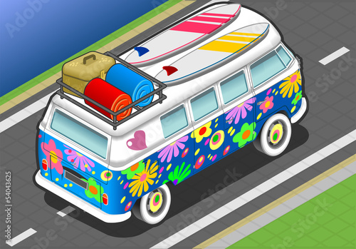 Isometric Rainbow Van in Front View