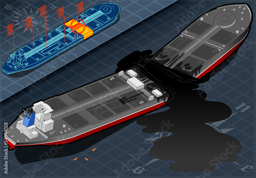 Isometric  Ship Tanker Destroyed in Two Parts in Rear View