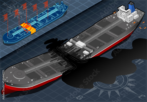 Isometric  Ship Tanker Destroyed in Two Parts in Front View