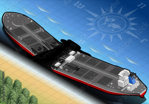 Isometric  Ship Tanker Destroyed in Two Parts in Rear View