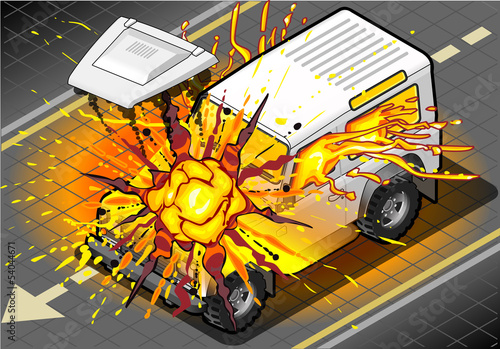 Isometric White Cross Country Vehicle in Explosion