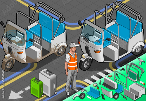 Isometric White Rickshaw in Front View