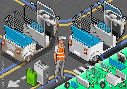 Isometric White Rickshaw in Rear View
