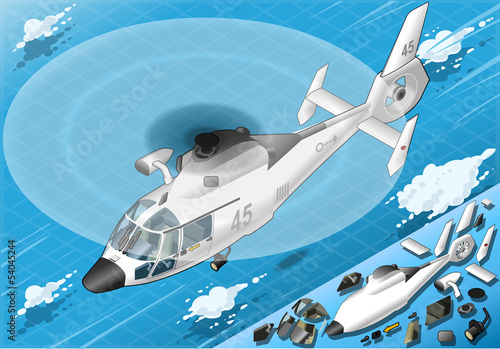 Isometric White Helicopter in Flight in Front View