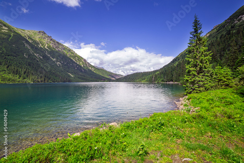 Beautiful scenery of Tatra mountains and lake in Poland