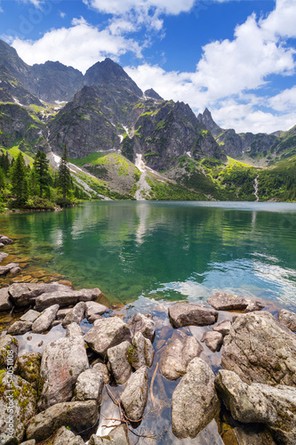 Beautiful scenery of Tatra mountains and lake in Poland