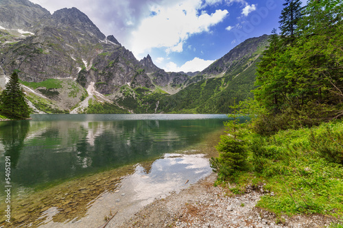 Beautiful scenery of Tatra mountains and lake in Poland