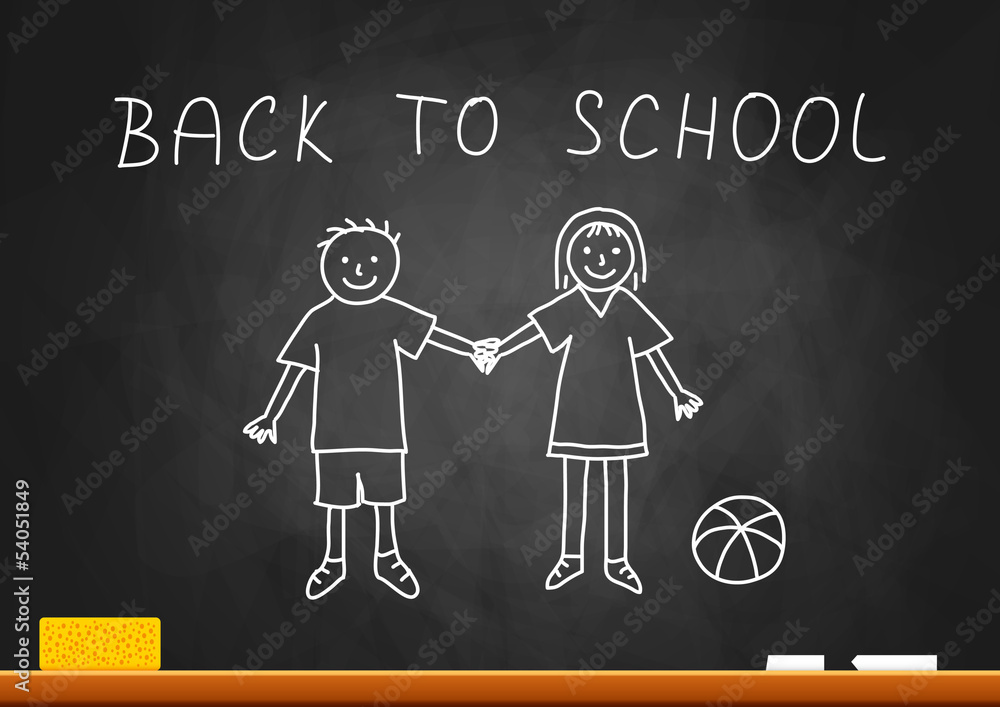 Drawing of children on blackboard Drawing of children on blackboard