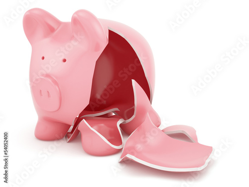 Empty broken piggy bank