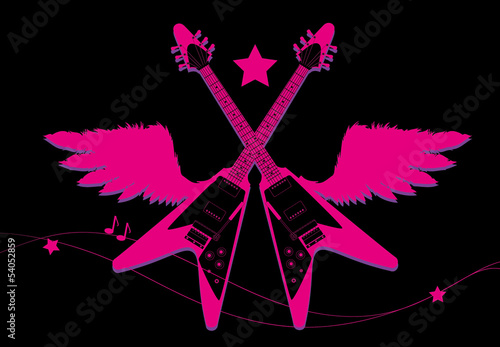 Crossed electric guitars with wings
