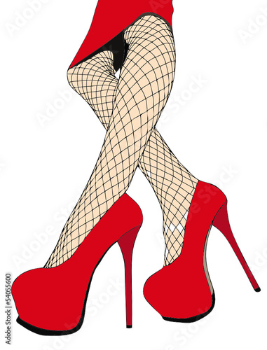 Belle gambe con calze a rete e scarpe