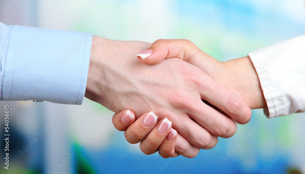 Business handshake on bright background Business handshake on bright background