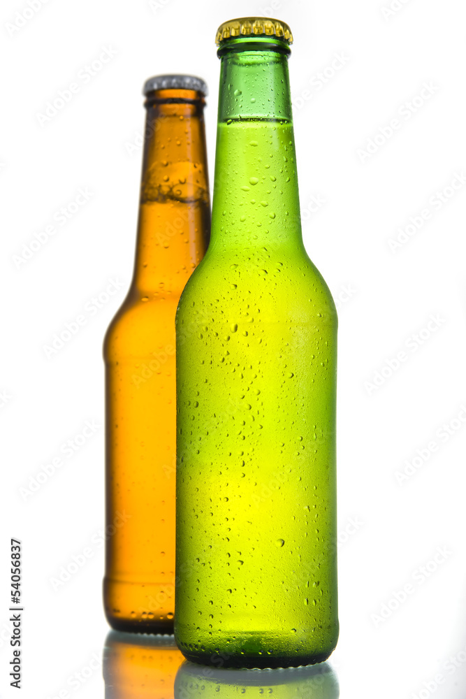 2 Cold Frosted Beer Bottles on White Background 2 Cold Frosted Beer Bottles on White Background
