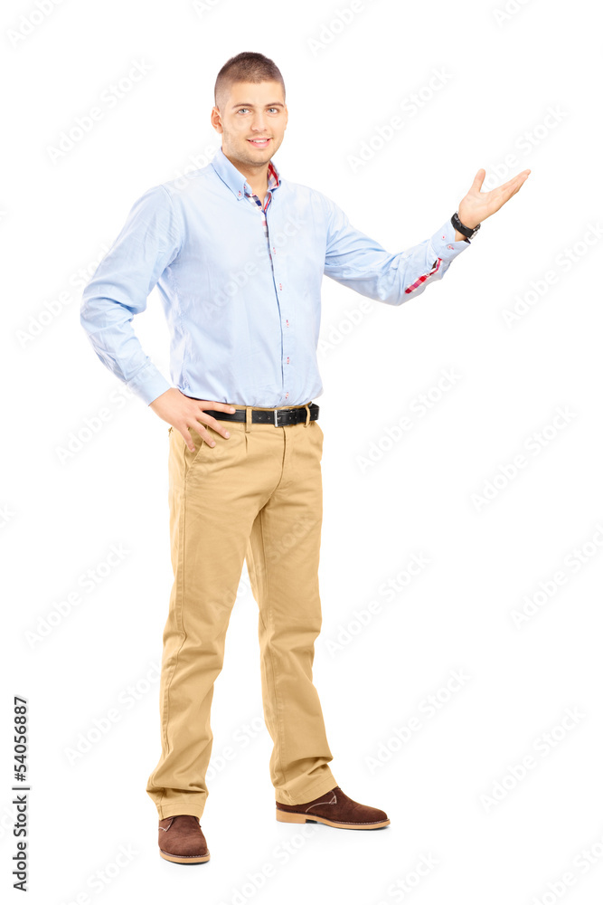 Full length portrait of a young handsome guy gesturing Full length portrait of a young handsome guy gesturing