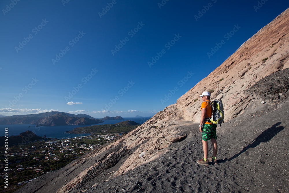 Fototapeta premium hiker on volcano