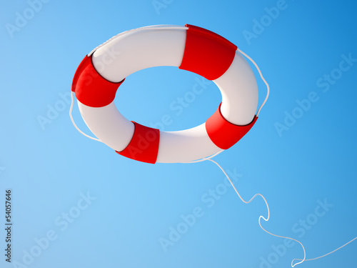 Lifebuoy in blue sky background