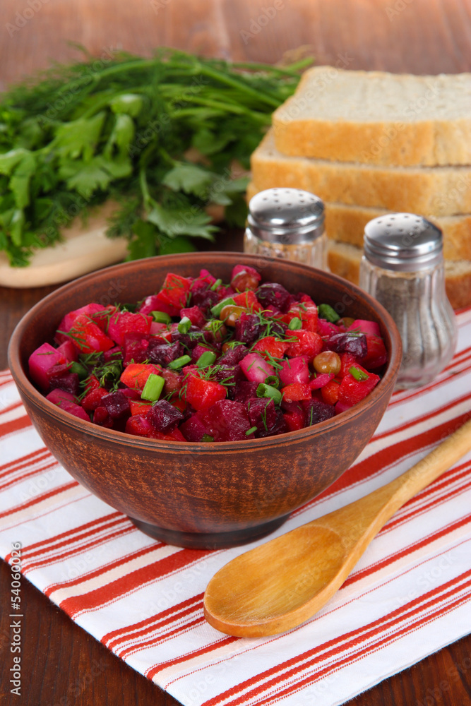 Beet salad in bowl on table close-up Beet salad in bowl on table close-up