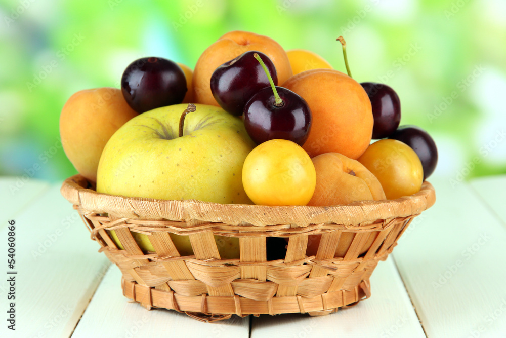Bright summer fruits in basket Bright summer fruits in basket