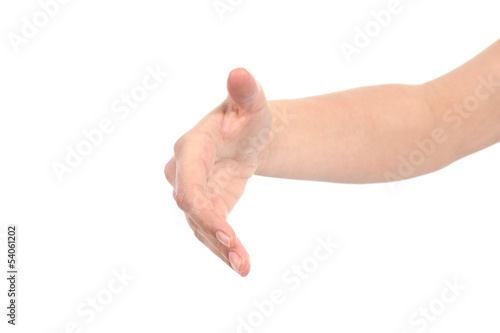 Front view of a woman hand ready to handshake