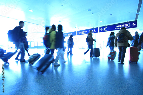 passenger in the shanghai pudong airport.interior of airport