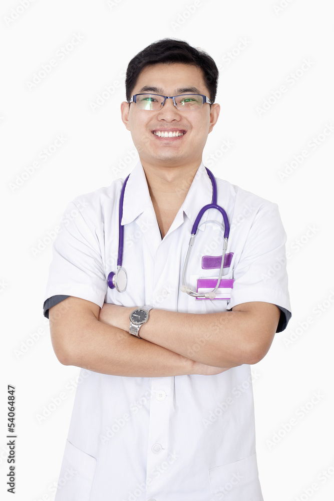 Portrait of veterinarian, arms crossed, studio shot Portrait of veterinarian, arms crossed, studio shot