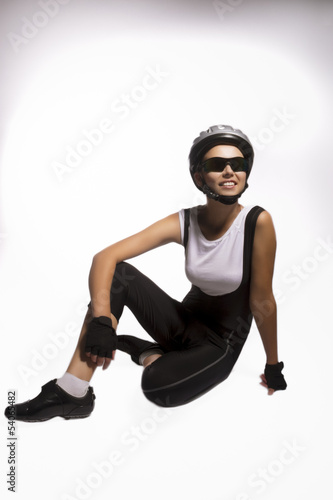 isolated image of a smiling caucasian female cycling athlete