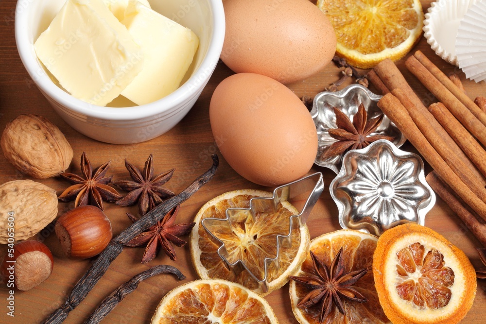 Baking utensils, spices and food ingredients Baking utensils, spices and food ingredients