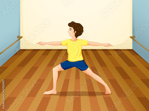A man performing yoga inside a room