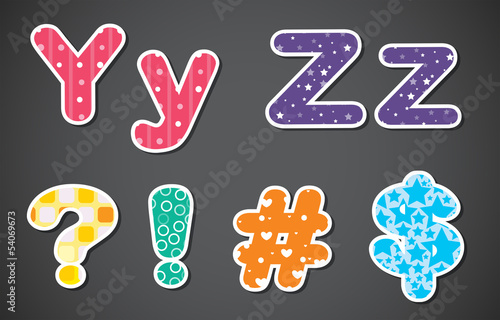 Letters of the alphabet and the different symbols