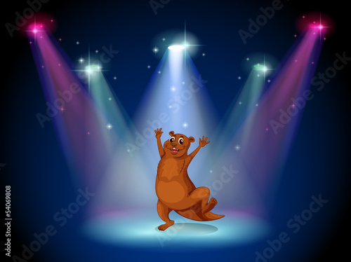 A stage with a sealion dancing at the center