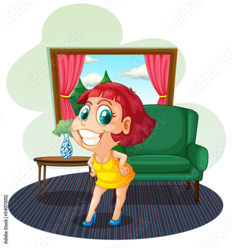A fat young woman inside the house
