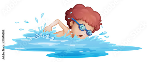 A boy swimming at the sea