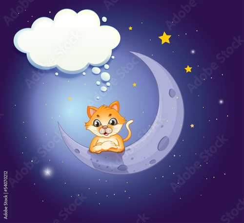A crescent moon with a cat and an empty callout