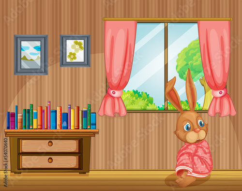 A bunny feeling cold inside the house