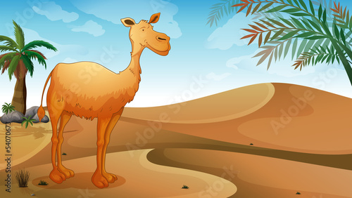 A desert with a lonely camel