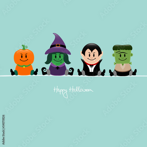 Halloween Pumpkin, Witch, Dracula & Frankenstein´s Monster Retro