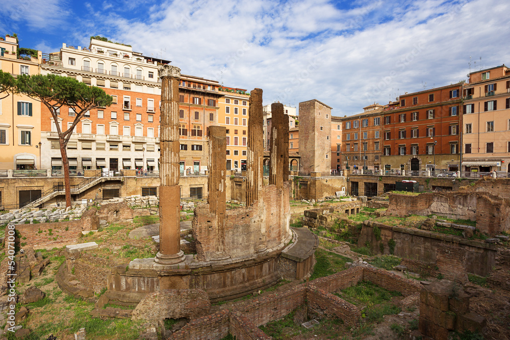 Ancient Roman ruins in Largo di Torre Argentina, Rome, Italy