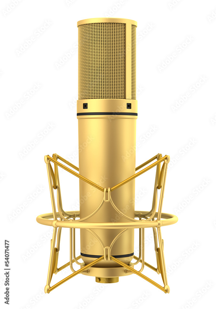 golden studio microphone isolated on white background golden studio microphone isolated on white background