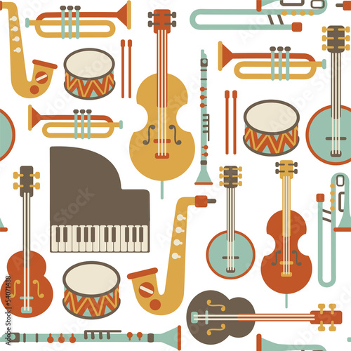 seamless pattern with jazz instruments. isolated on white