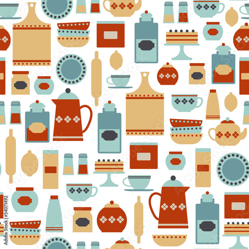 seamless pattern with vintage kitchen items
