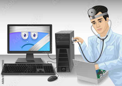 Computer expert diagnoses the problem and repair the computer.