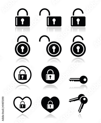 Padlock, key vector icons set