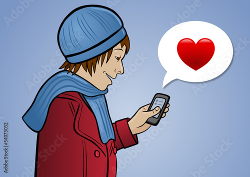 Junge Frau Maria bekommt einen Liebesbrief auf ihr Smartphone