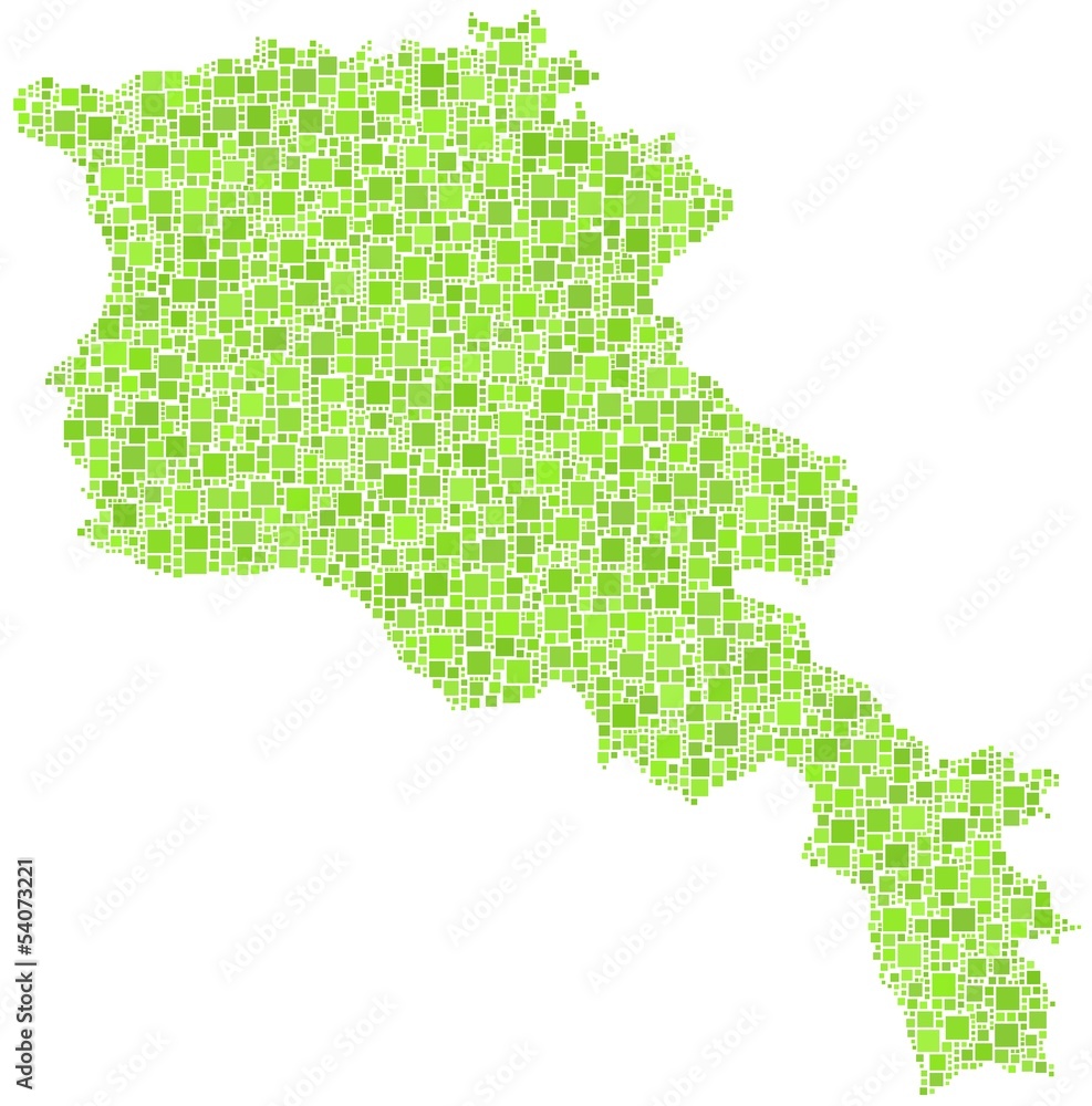 Decorative map of Armenia in a mosaic of green squares