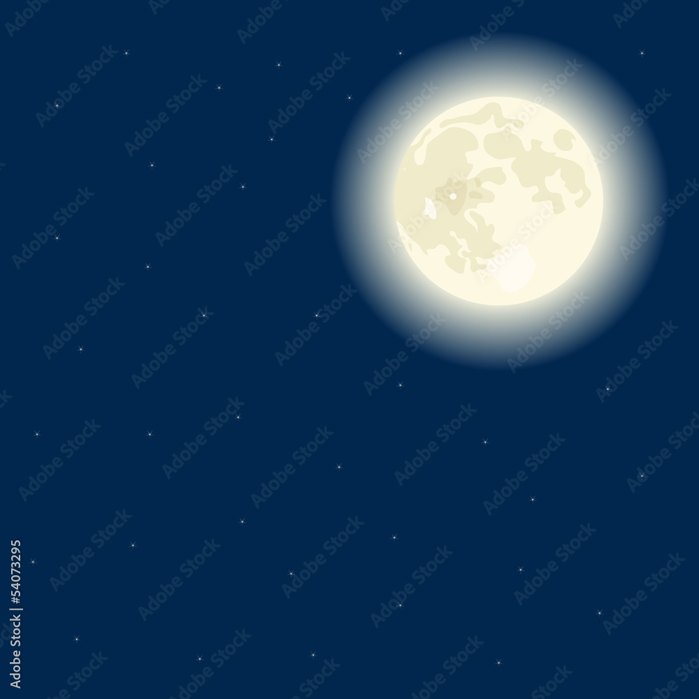 Vector moon on a dark blue sky, nighttime