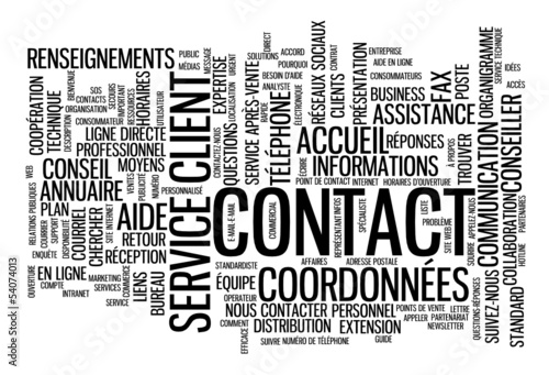 Nuage de Tags "CONTACT" (service clients coordonnées aide nous)