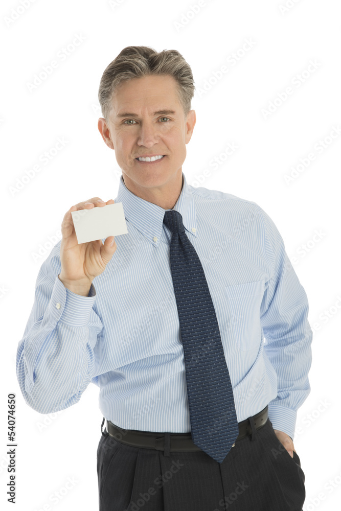 Confident Businessman Showing Blank Business Card Confident Businessman Showing Blank Business Card